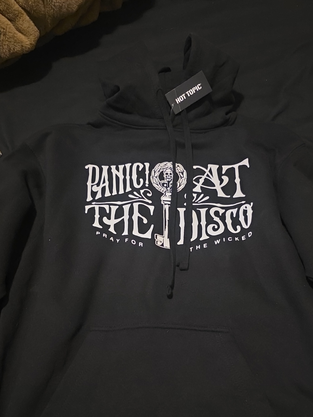 Hot Topic Black Panic! At The Disco White Logo Hoodie